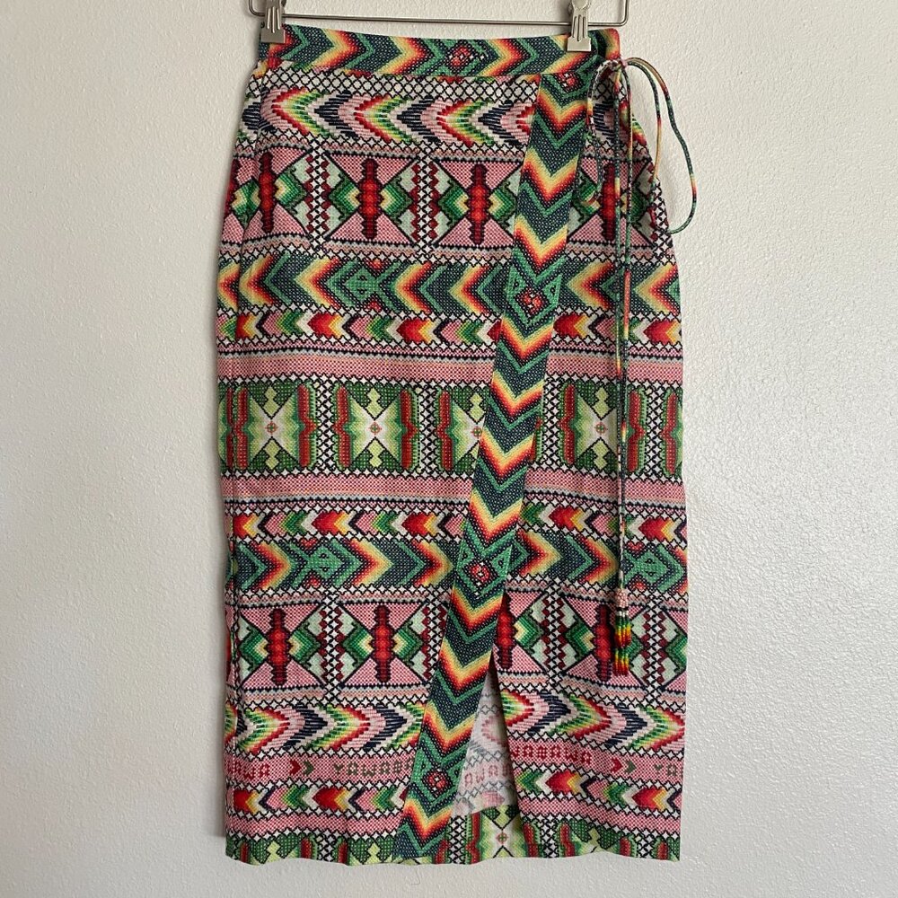 FARM Rio Amulet Aztec Print Wrap Skirt - Size Small
